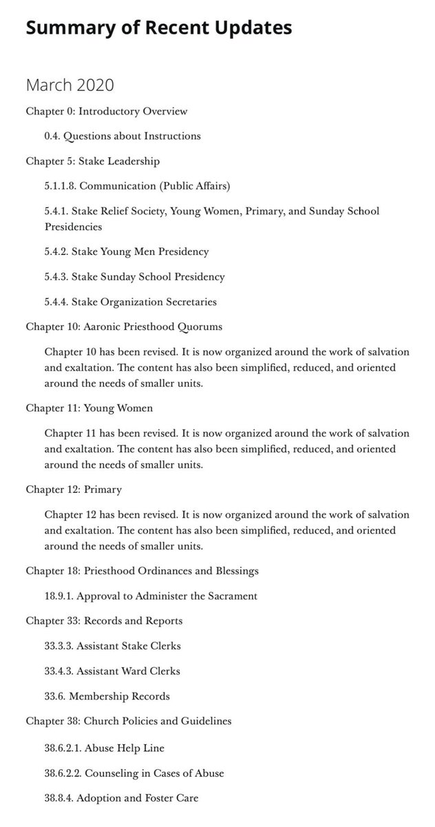 HandbookChanges's tweet image. There were changes made to 16 sections in the General Handbook today. Here is a list of sections that were changed: churchofjesuschrist.org/study/manual/g…