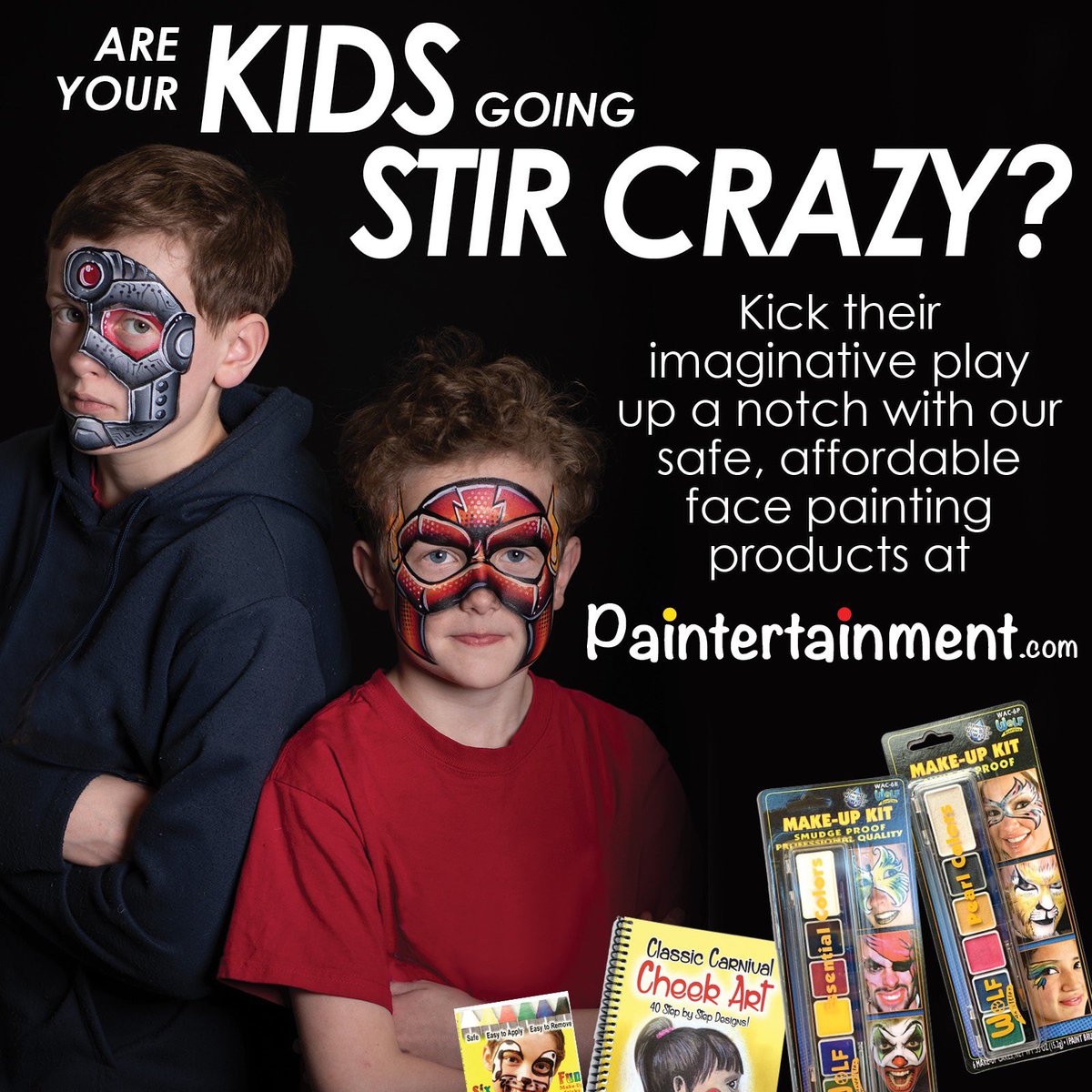 gretchenfleener's tweet photo. Kids driving you bonkers yet? We have a few products that are perfect for them! Check out our hand picked selection of safe, fun and affordable options here: https://t.co/1Imz0nrvQI #kidsactivities #kidsactivitiesathome #facepaint #paintertainment https://t.co/UptLLBKJ4H