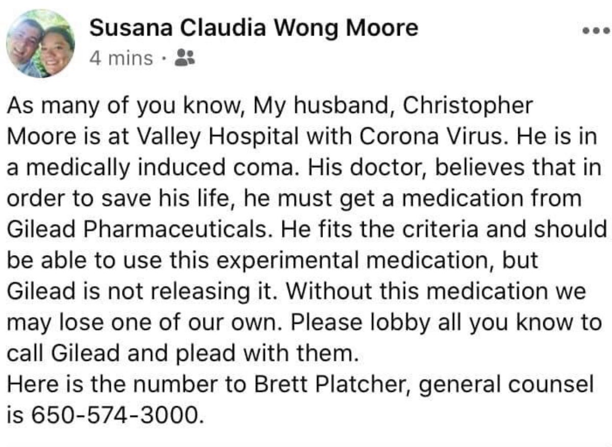 abramodan's tweet photo. @GileadSciences
 Please help our friend Christopher. Chris is a father, a husband, and a friend. He is fighting for his life. Please release the medication he needs!!! #SAVECHRISTOPHERMOORE https://t.co/SauyaiHO0Y