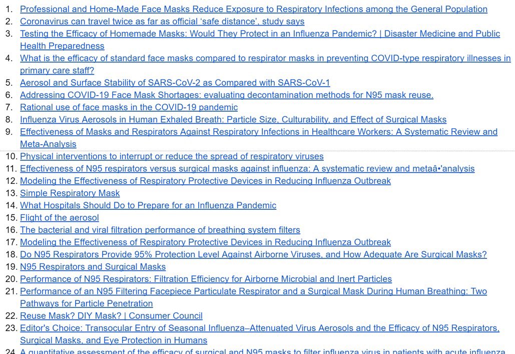 Let’s look at the facts:Does wearing  #Masks4All make sense scientifically?Yes, it does!Here's 34 scientific papers that all point to the same thing:That  #Masks (even home made ones) really work to dramatically reduce the spread of  #coronavirus. http://tiny.cc/maskswork /5