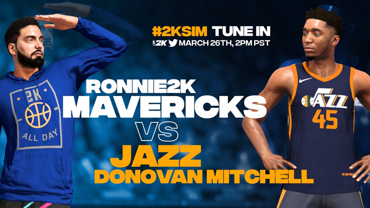 NBA2K's tweet photo. Our guy @spidadmitchell is takin on @Ronnie2K tomorrow to decide the Jazz vs Mavs game #2KSim 

Who you got? 👇

Like for Ronnie 2K
RT for Donovan Mitchell https://t.co/ZnTFJ6JGLv