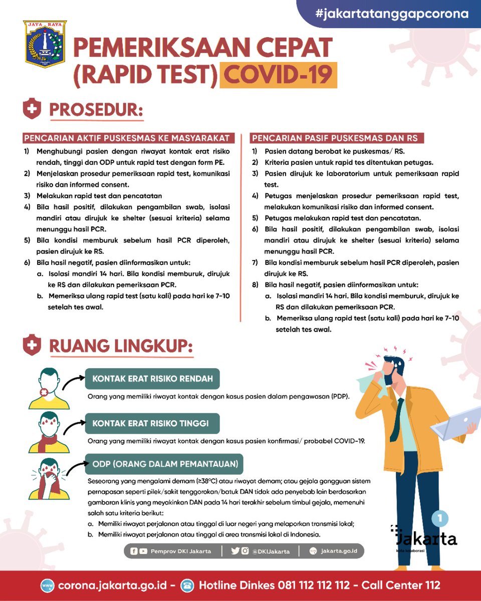 Seratus ribu alat rapid test COVID-19 sudah didistribusikan ke Puskesmas dan RSUD di seluruh wilayah DKI Jakarta, kemarin malam (24/3).

Prosedur, ruang lingkup dan alur pemeriksaan cepat COVID-19 sebagai berikut.

#DinkesDKIJakarta #COVID19 #Jaki #RapidTest #JakartaTanggapCorona