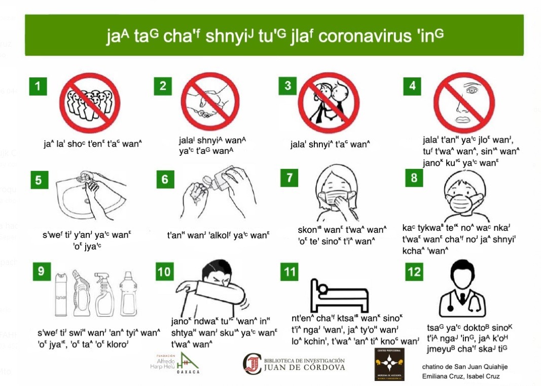 CuadernosdelSur's tweet photo. En estos días la información para prevenir la transmisión del #CoronaVirus es muy importante, les compartimos el trabajo que realiza @CEPIADET y la @BibliotecaJdeC para difundir en las lenguas indígenas de Oaxaca.
👐🧼 #Chatino de Juan Quiahije https://t.co/9DMOROeAs7