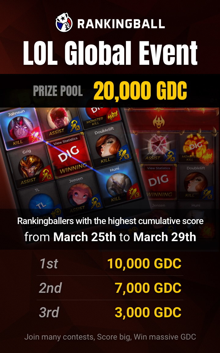 GDC__Global's tweet photo. RankingBall LOL Global Event is going on! You can earn up to 20000 GDC. Go Get 'Em!

#lol #LeagueOfLegends #LCK #LEC #LCS #LPL2020 https://t.co/MX0ofhIoH3