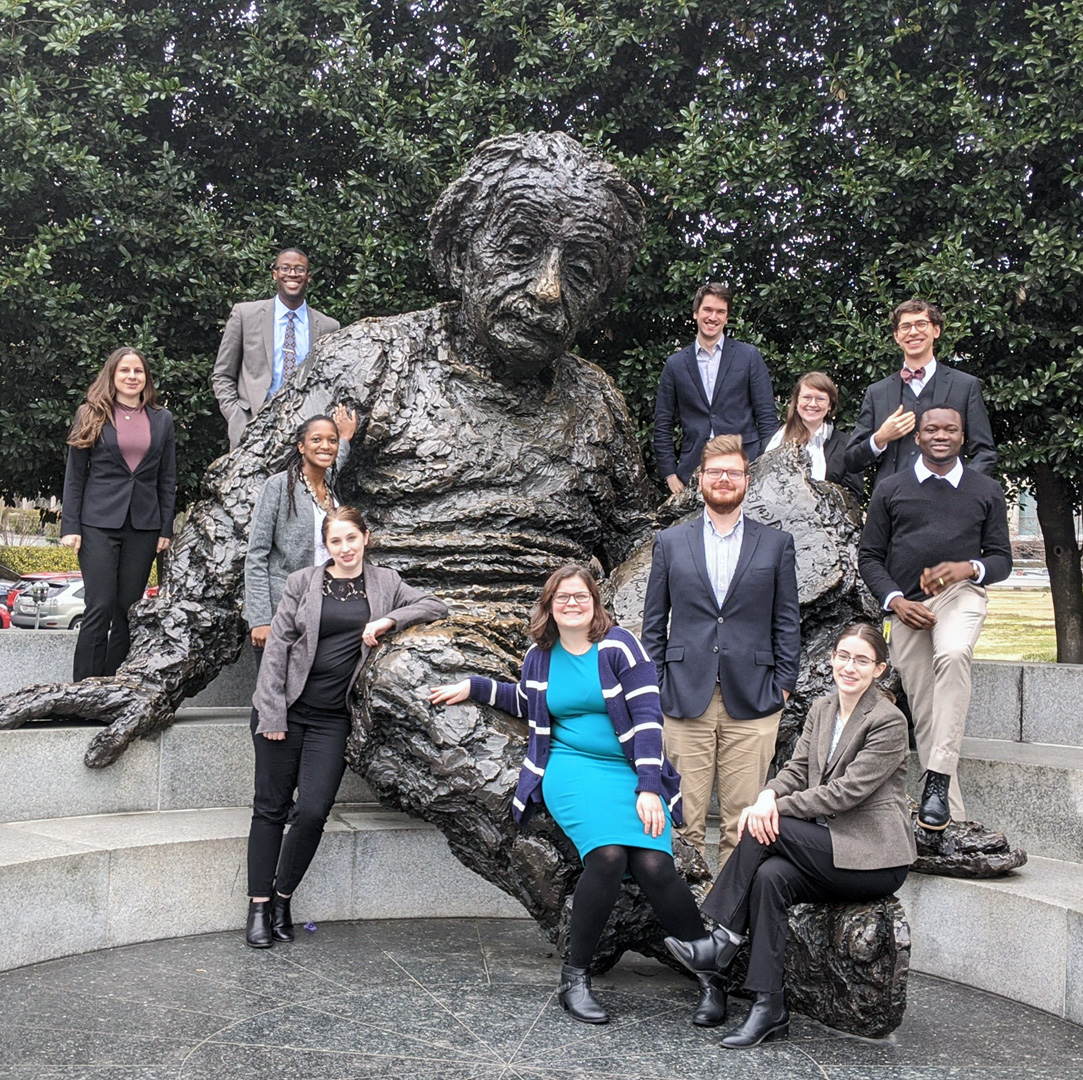 mirzayanfellow's tweet photo. 2020 Mirzayan Fellows before the shutdown enjoying time with Einstein. #mirzayanfellow #photoswithalbert @theNASEM https://t.co/XK4UsXKBfk