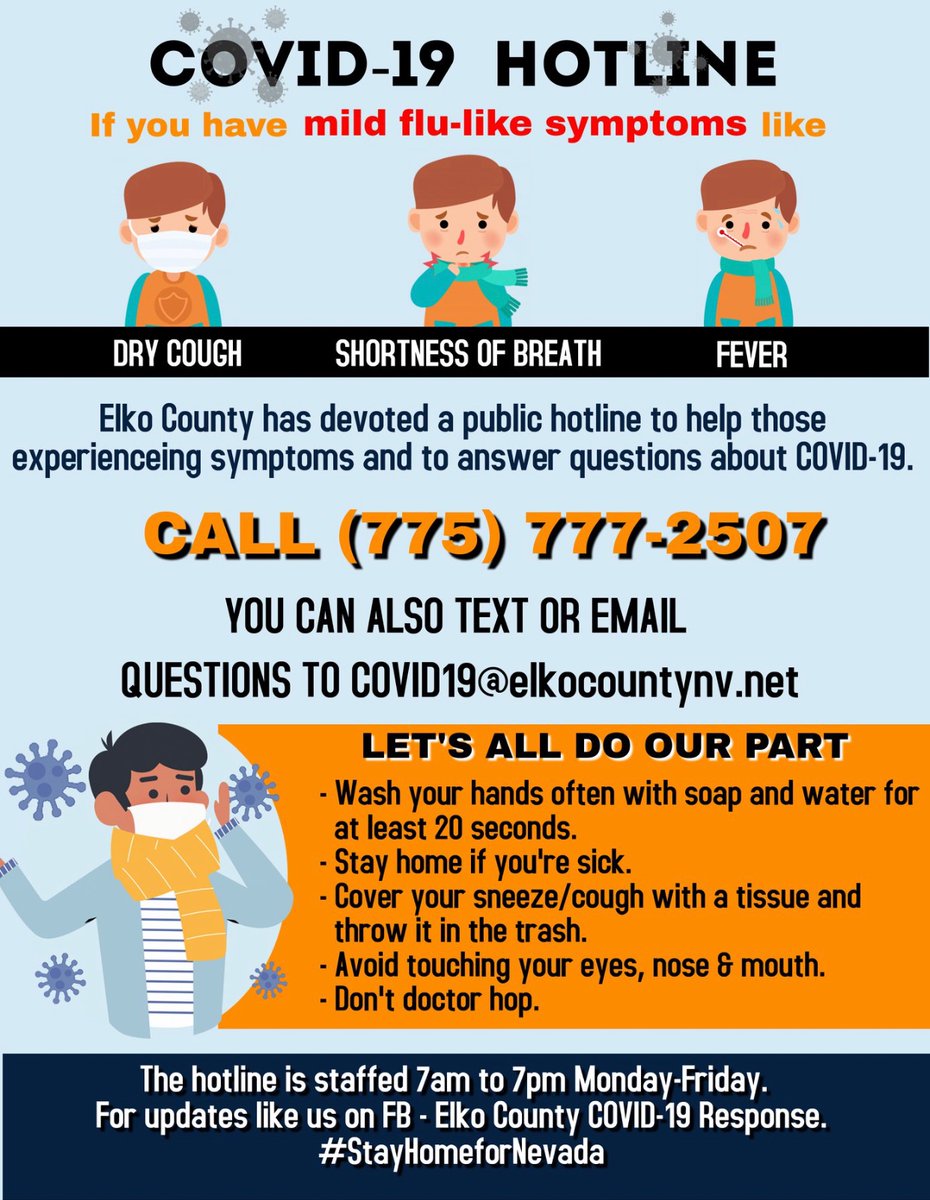ElkoFire's tweet image. Elko County COVID-19 hotline 
#StayHomeForNevada