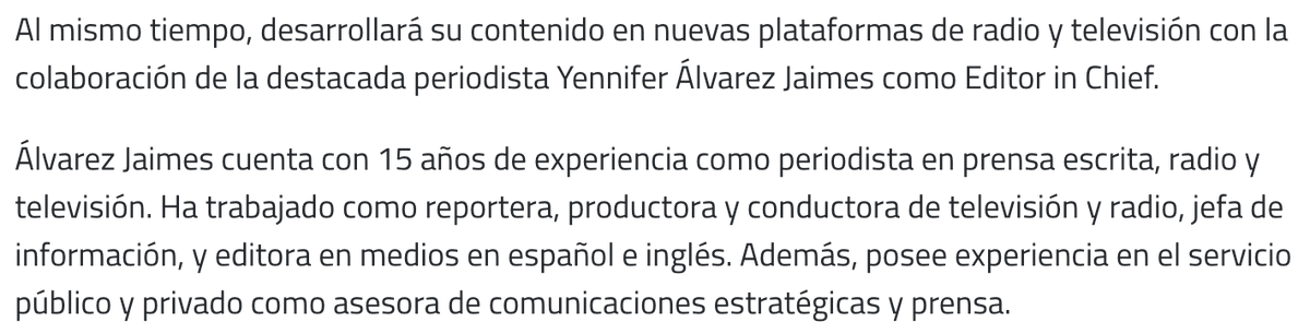 Noticel's new editor in chief is Yennifer Álvarez Jaimes, who the paper's story carefully sidesteps mentioning was Ricardo Rosselló's press secretary and currently under investigation for the Telegram chat scandal that led to the popular uprising that removed Rosselló from power.