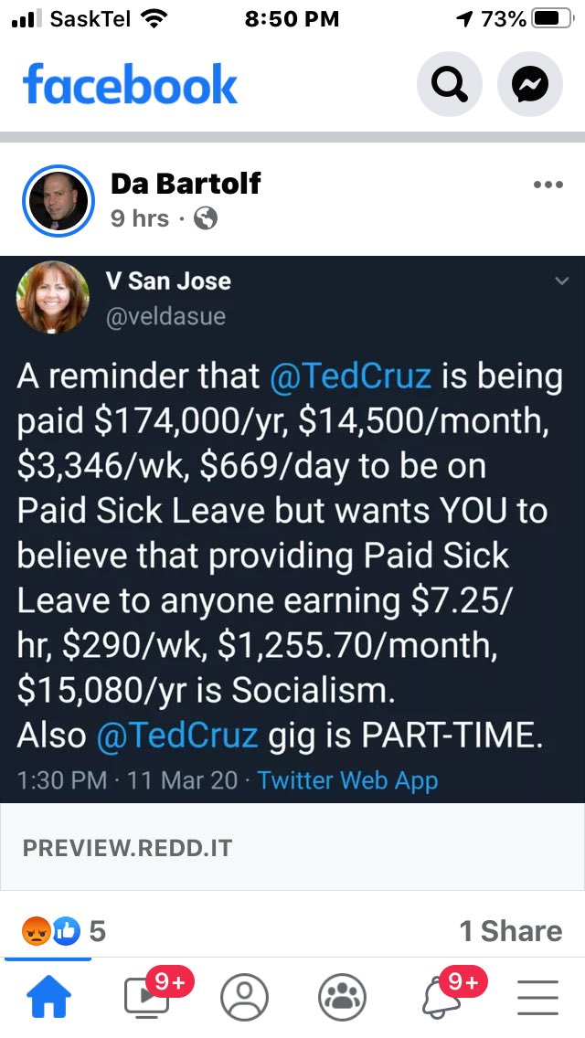 GoneSinceMusk's tweet photo. Ted Cruz doesn’t deserve what he’s got 😒 ⁦@realDonaldTrump⁩ #Coronavirus #StaySafeStayHome #NotDying4WallStreet #TrumpCrash #TrumpLies #CallousRepublicans https://t.co/RIl1jCF4wp