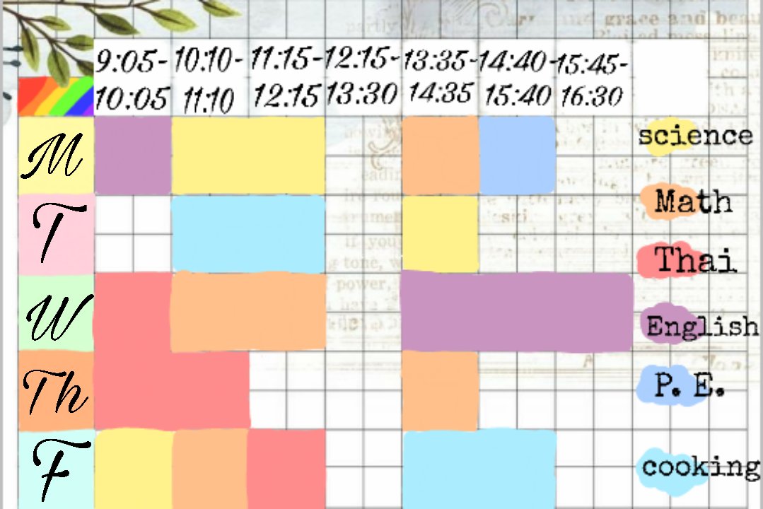 ft62189444's tweet photo. ตารางเรียนของม.ปลายจ้าเรียงเลยม.4ม.5ม.6
#BRIschool https://t.co/mtXJTf0A0y