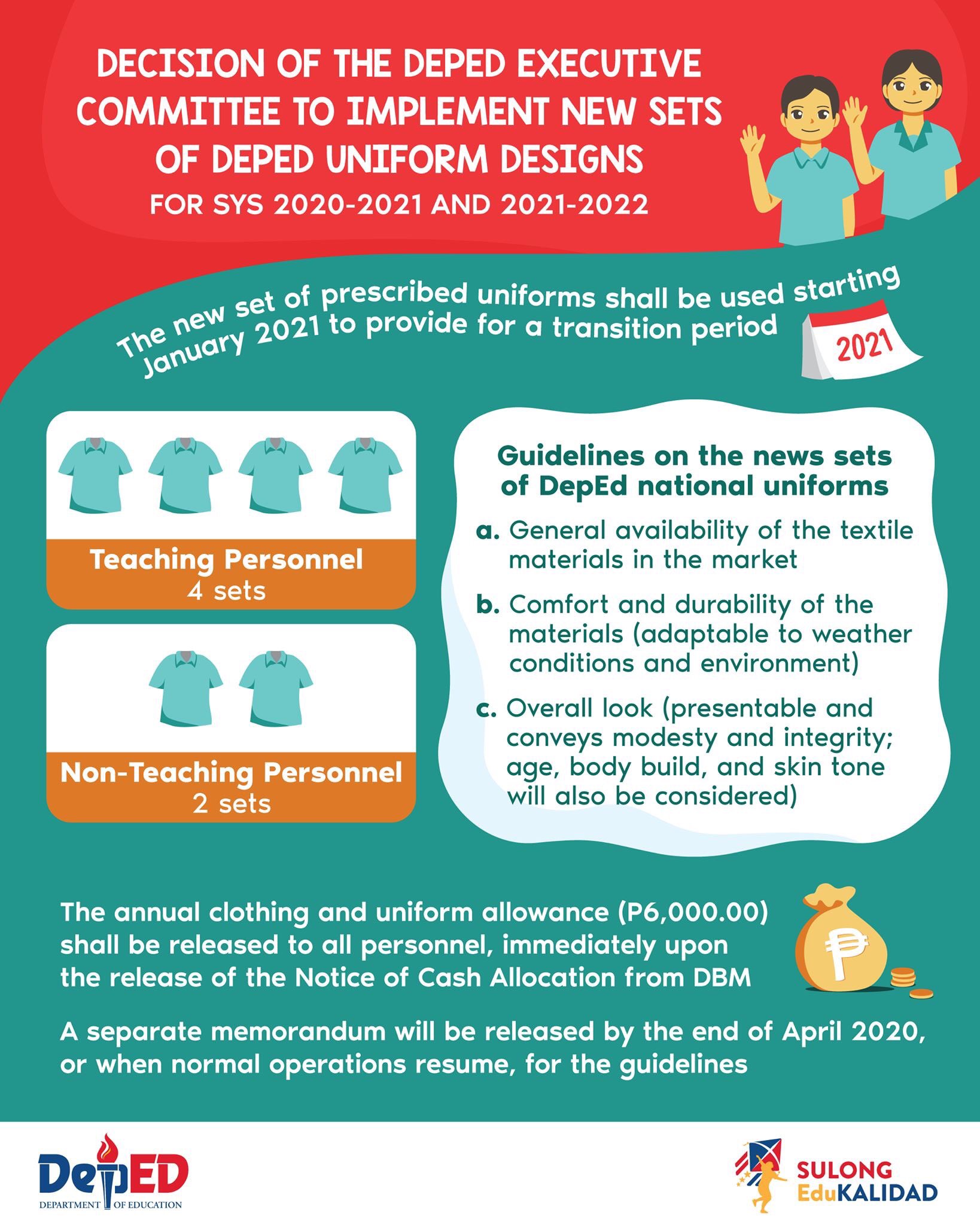 Deped On Twitter Icymi New Sets Of Deped Uniform Designs Will Be Implemented For Sy 2020 2021 And Sy 2021 2022 All Personnel Shall Receive Their Annual Clothing Allowance In The Amount Of P6 000