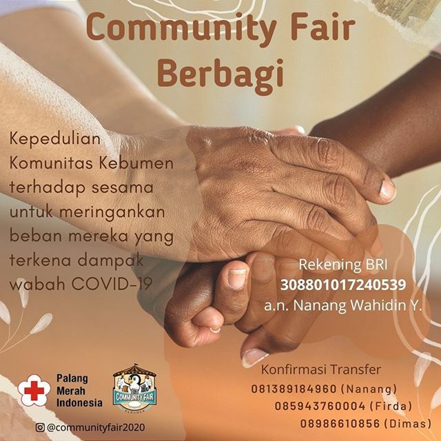 KBMLocalGuides's tweet image. - Community Fair Berbagi -
&quot;Kepedulian Komunitas Kebumen&quot;

Wabah Covid-19 kini semakin menyebar luas. Ajakan #dirumahaja kini menjadi solusi yang dianjurkan oleh Pemerintah. Tapi, disisi lain masih banyak orang-orang yang harus mencari nafkah di luar san… ift.tt/2UBsQJn