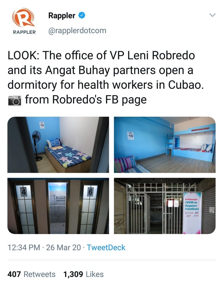 VP Leni providing housing, not veeruses, for HCW.