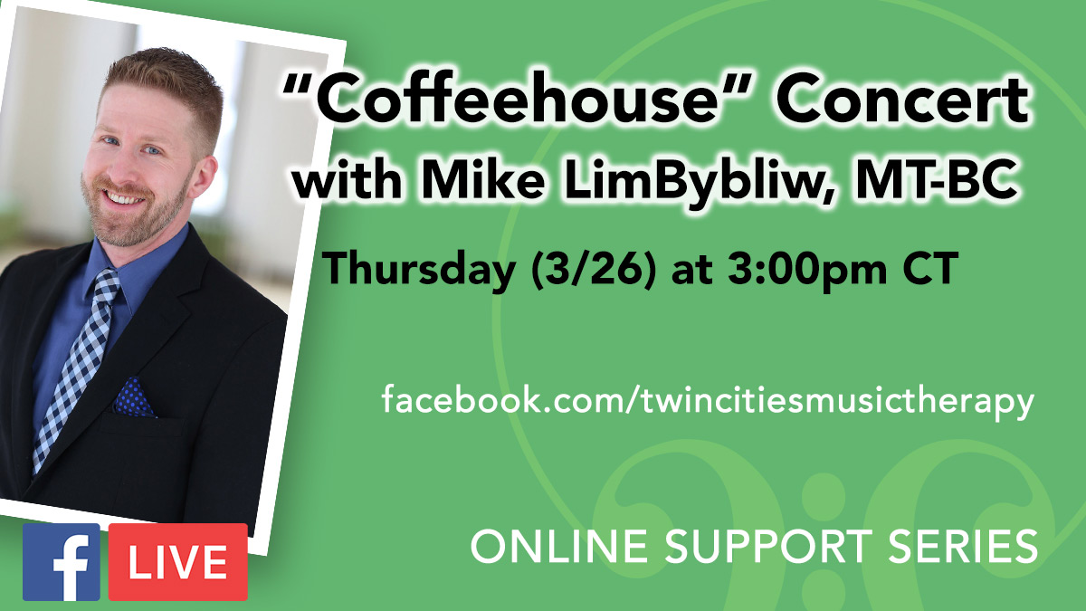 TCMusicTherapy's tweet photo. Thursday afternoon, tune in to watch Mike sing songs that "make you think happy thoughts." Live on FB! https://t.co/37OVI31ZVY https://t.co/T5FbYGPWqj