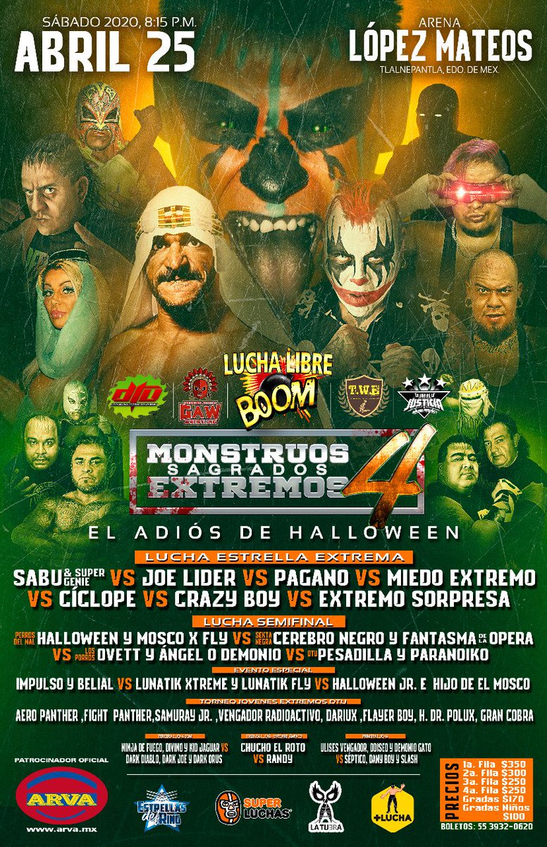 BoomLibre's tweet photo. El cartel mas esperado del momento la despedida de un MONSTRUO SAGRADO la calabaza asesina HALLOWEEN!! Compartiendo cartel la leyenda homicida genocida suicida SABU y lo mejor de la baraja xtrema en la casa de #LuchaLibreBoomla Arena Lopez Mateos @almuweaull
Boletos 55 3932 0620 https://t.co/440vAnV8Nc