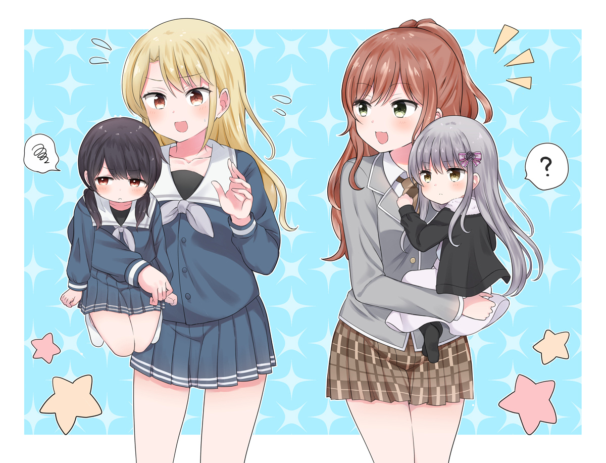multiple girls skirt school uniform blonde hair long hair 4girls jacket  illustration images