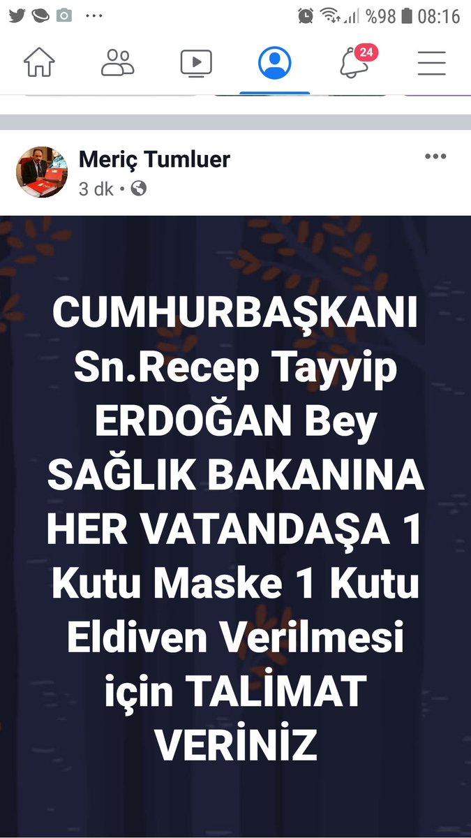 meric_t's tweet photo. CUMHURBAŞKANI Sn.Recep Tayyip ERDOĞAN Bey SAĞLIK BAKANINA HER VATANDAŞA Her Ay Ücretsiz T.C. Numarası ile Eczanelerden Alması için 1 Kutu Maske 1 Kutu Eldiven Verilmesi için TALİMAT VERİNİZ.
NE MUTLU TÜRKÜM DİYENE !
https://t.co/VJQA9xkbUo 
🇹🇷MERİÇ TUMLUER🇹🇷T.İ.E🇹🇷 https://t.co/0dNLATcGgP