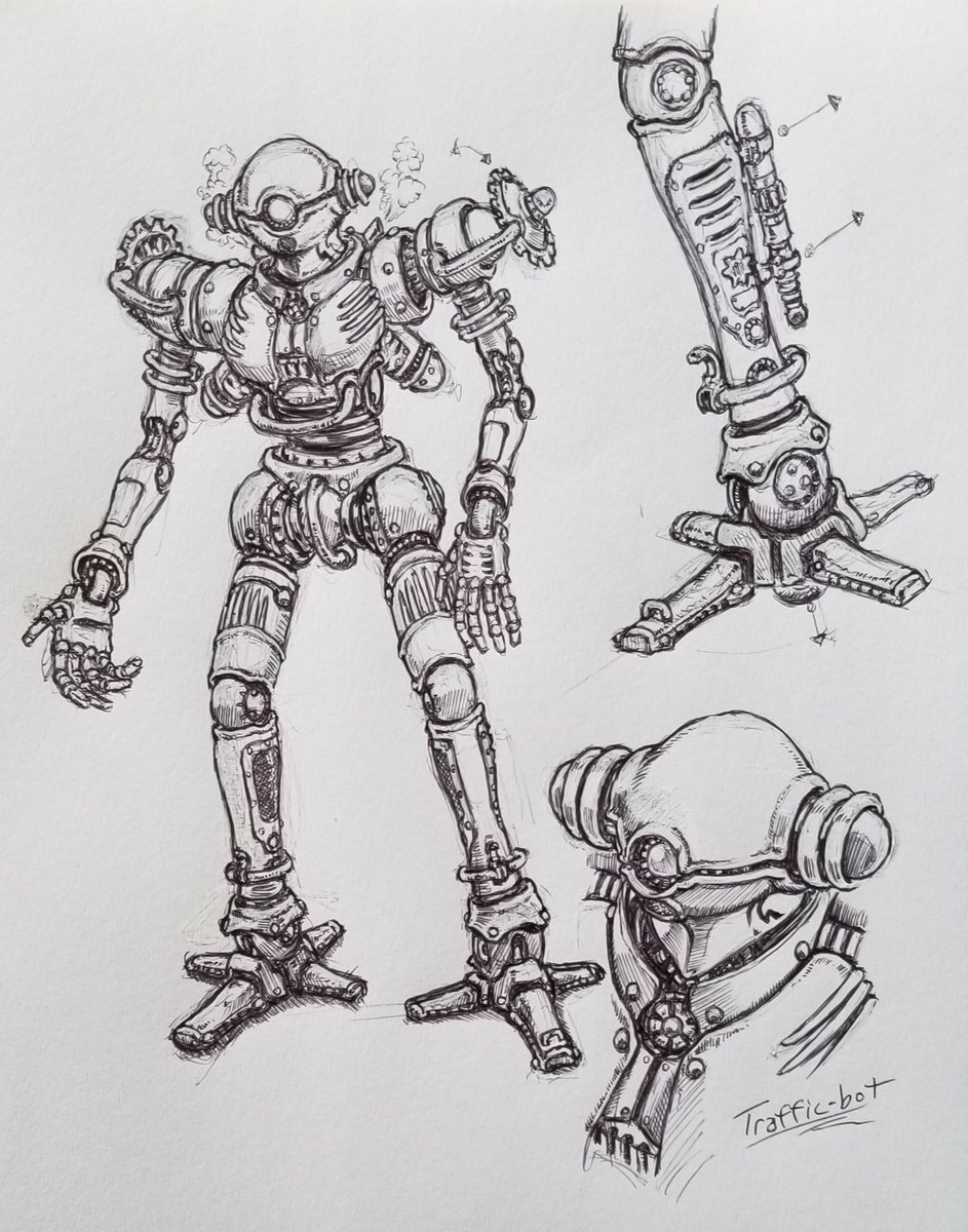 GregoryTDees's tweet photo. A bit of today's sketching. 🤓 #neonseedstudios #workinprogress #steampunk #dieselpunk #raypunk #atompunk #decopunk #mecha #mech #robot #bot #ballpointpensketch #ballpointpen #pensketch #pen #ink #inktober #marchofrobots #inktober2020 #inktober52 #marchofrobots2020 https://t.co/P3e1zibxfZ