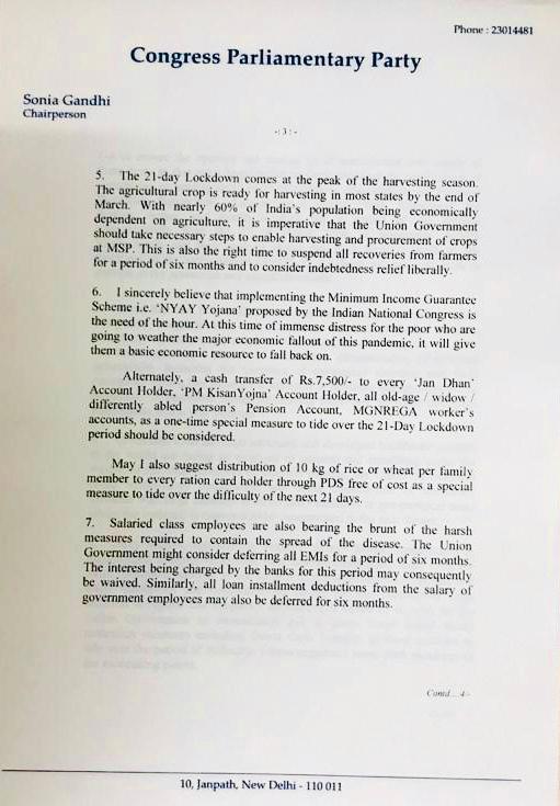 INCIndia's tweet image. Congress President &amp;amp; CPP Chairperson Smt. Sonia Gandhi writes a letter to PM Modi with suggestions that the govt should immediately undertake in this lockdown period.