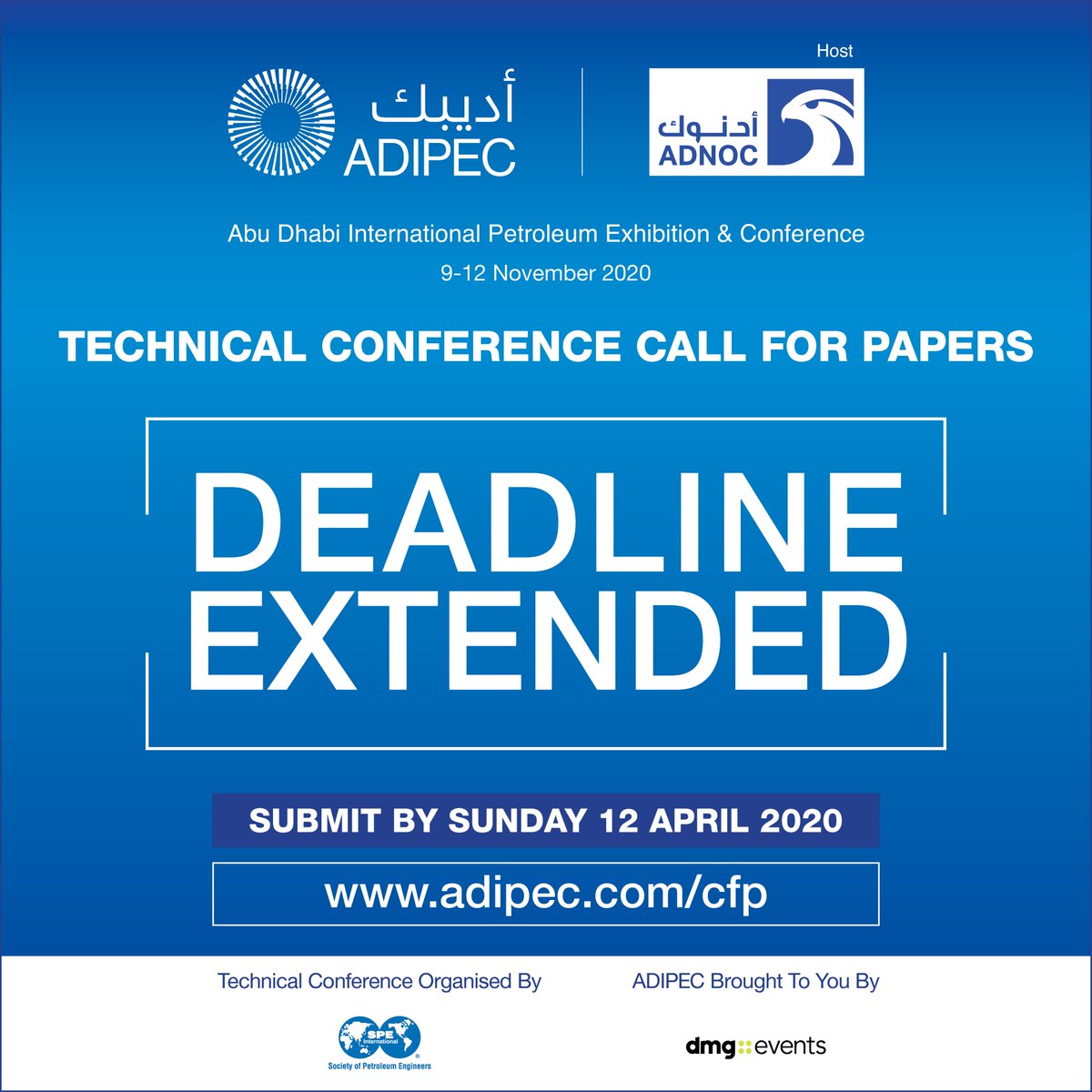 ADIPECOfficial's tweet photo. Submit your abstracts online https://t.co/jH1CYY2VZH
Deadline Extended to Sunday 12 April 2020
β οΈ #COVID19 information for our customers https://t.co/zCcYPCTf4u
#Safetyfirst #ADIPEC #ADIPEC2020 #ADIPECCallForPapers #TechnicalCallForPapers #Technicalengineers #Oilandgas https://t.co/SyIKBSuNsN