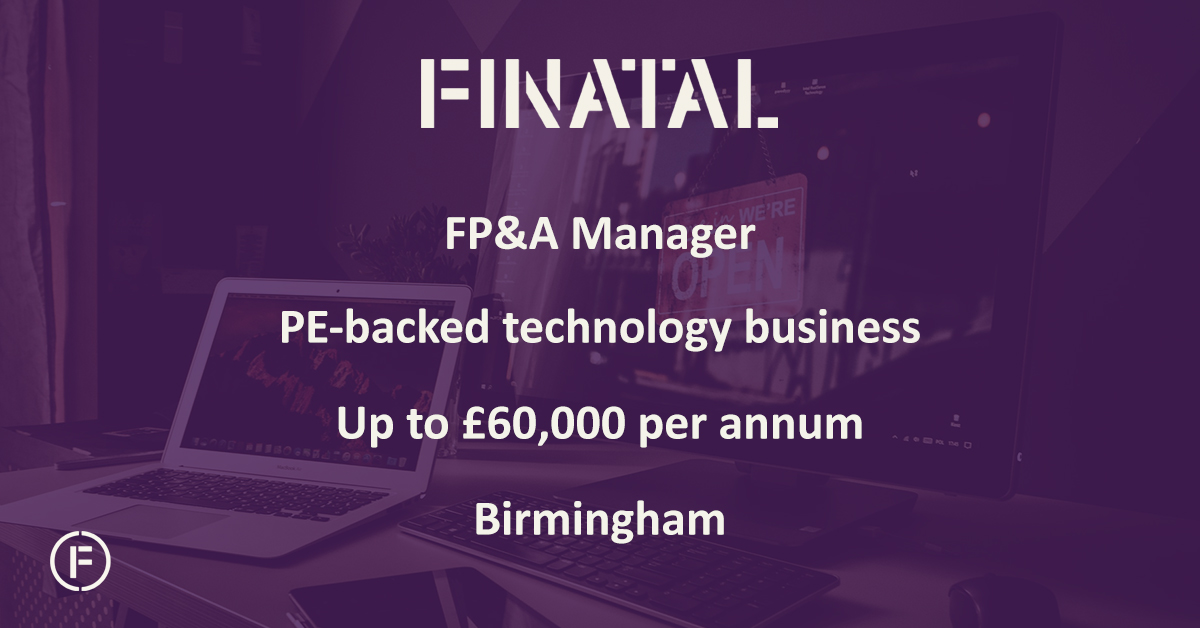 Finatal_'s tweet photo. FP&amp;A Manager, PE-backed tech business, up to £60,000 per annum, Birmingham. Visit https://t.co/qRBIs3oN1M to find out more or get in touch with Cameron Sondhi at cameron.sondhi@finatal.com or on 07769 155 002 to discuss this role further. 

#financejobs #fpanda #privateequity https://t.co/5sqNpcyvjT