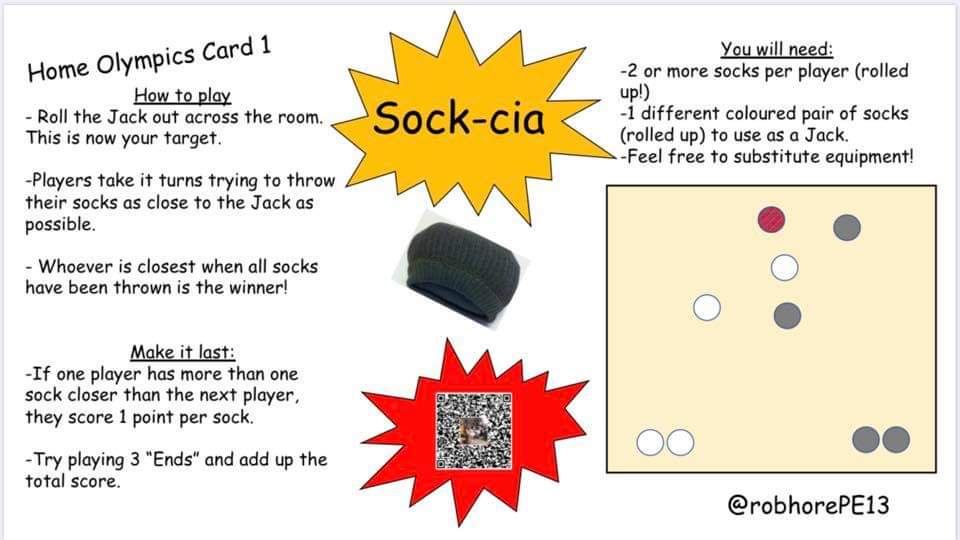 net_harlowpe's tweet photo. If you need your PE fix at home, why not try Mr Hore's modified version of Boccia - Sock-cia @ParalympicsGB.@ActiveEssex @activeharlow #WeareNETPE #TheNETWay https://t.co/CsTy51bhW0