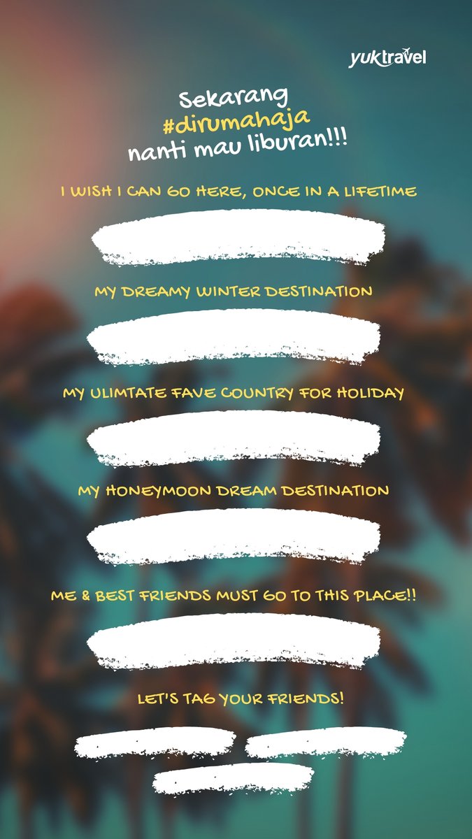yuktravel's tweet image. lagi bosen #dirumahaja dan ingin liburan? Isi ini saja dulu yuk!

#yuktravel