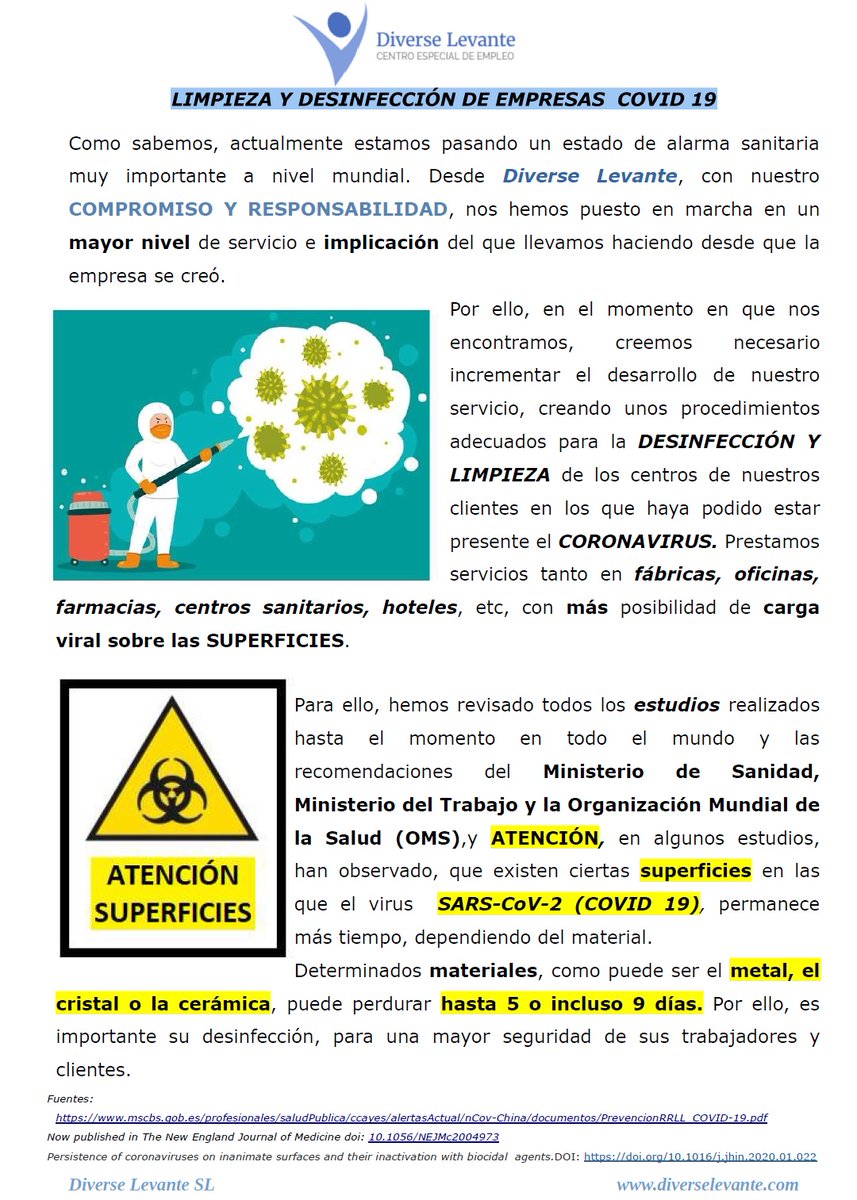diverselevante's tweet photo. #Diverselevante #CentroEspecialdeEmpleo, está trabajando por la eliminación del #COVID2019  en #empresas que son centros de mucha afluencia de personas #empleo  #personascondiscapacidad  #FrenaLaCurva #empresasaludable #empresainteligente #saludeneltrabajo #prevenciónderiesgos💪 https://t.co/2QDw9gvQqF