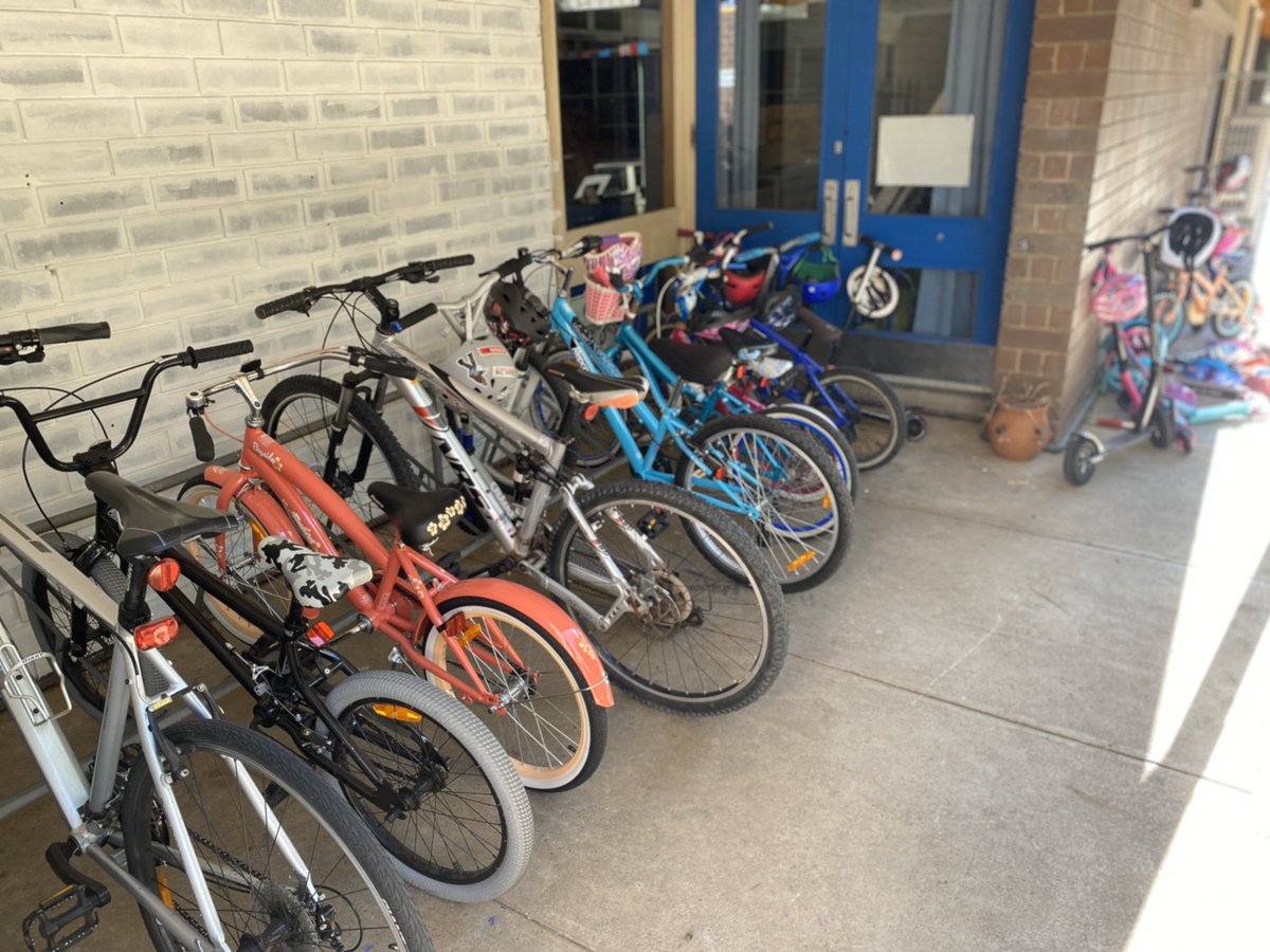 ProjReimaginate's tweet image. Last year, less than 1% of our students were riding bikes or scooters to school. Research suggested we needed a safe, dry parking bay so we found an unused space and converted it. We might need a bigger parking bay! 

#ProjectReimaginate