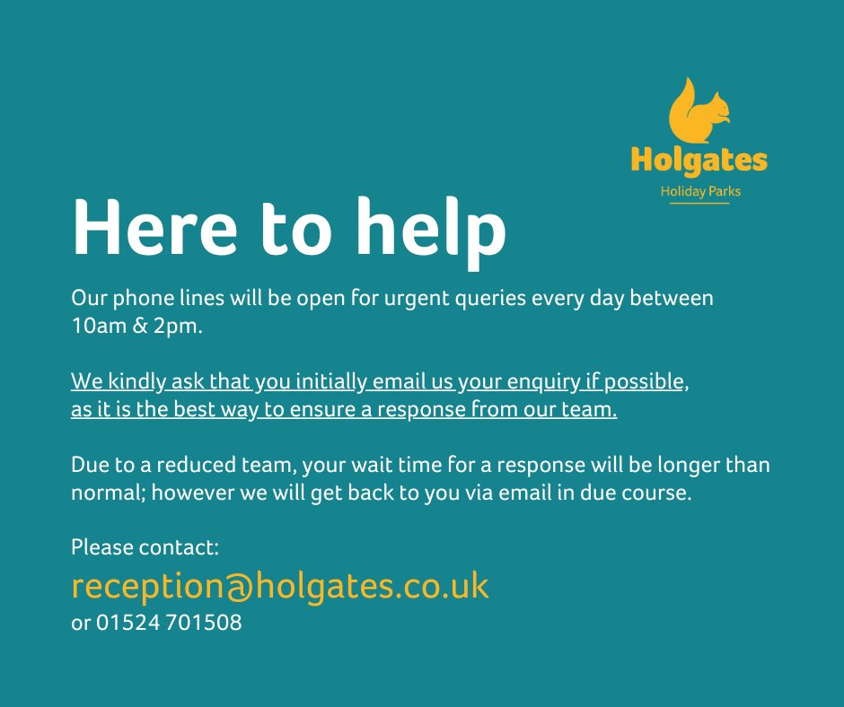 Our phone lines will be open for urgent queries every day between 10am &amp; 2pm.

Due to a reduced team, we urge you to email in most cases, as this is the best way to ensure a response from our team.