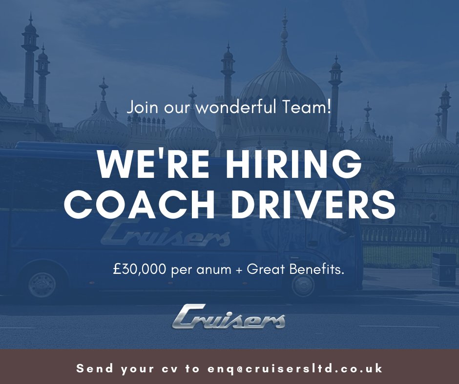 Join our fantastic Team! 

We're Hiring Coach drivers, excellent rates of pay, friendly team and great benefits. 

Send your CV to enq@cruisersltd.co.uk or apply by clicking on the Facebook link.

facebook.com/job_opening/30…

#jobs #coach #driver #redhill #jobssurrey