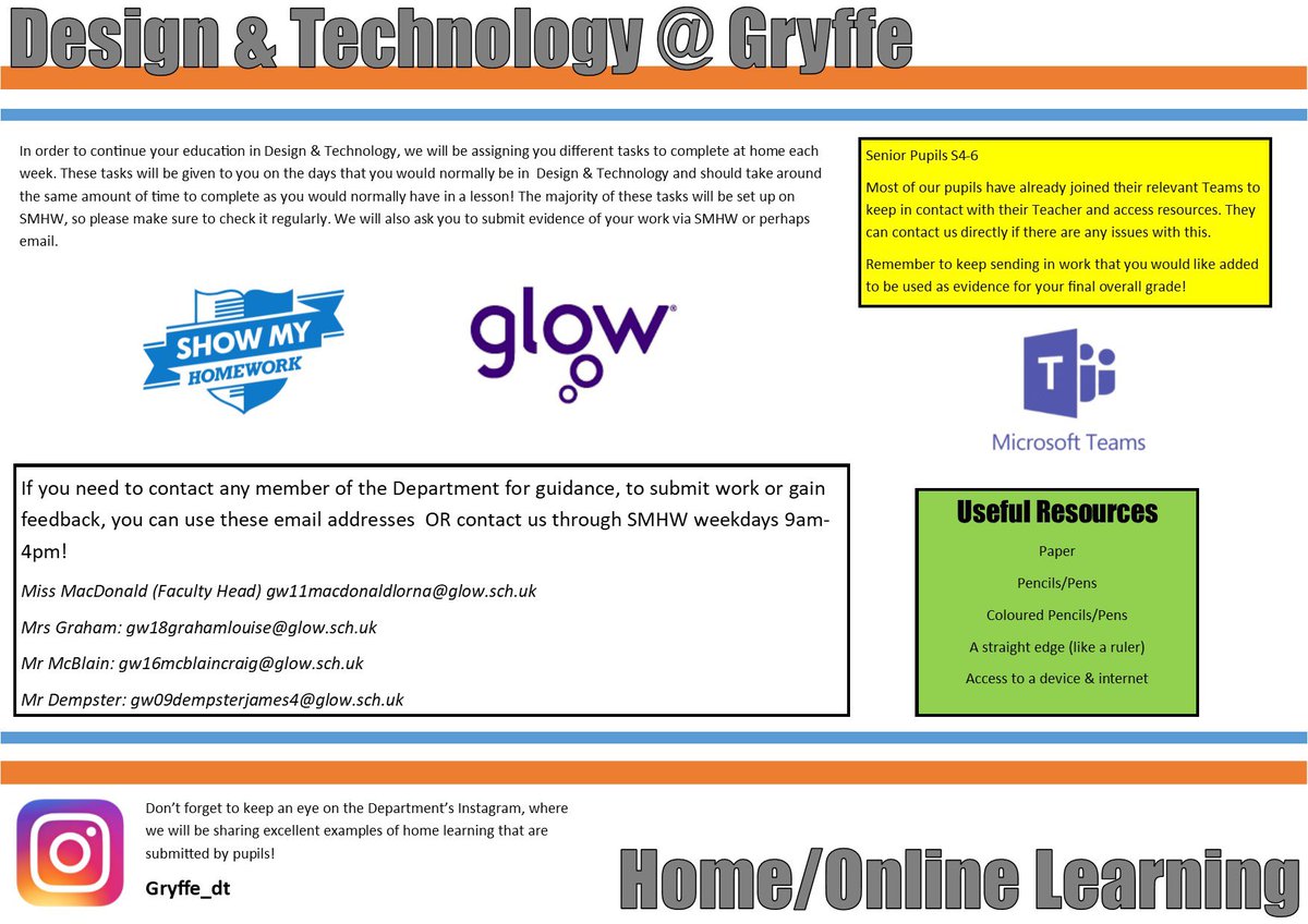 Home learning advice for the Design &amp; Technology department! 💻