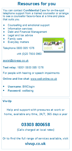 Tips to help your Mental Health - Talk! BWC has the following resources for you to access. Don't bottle it up, talk to someone.
