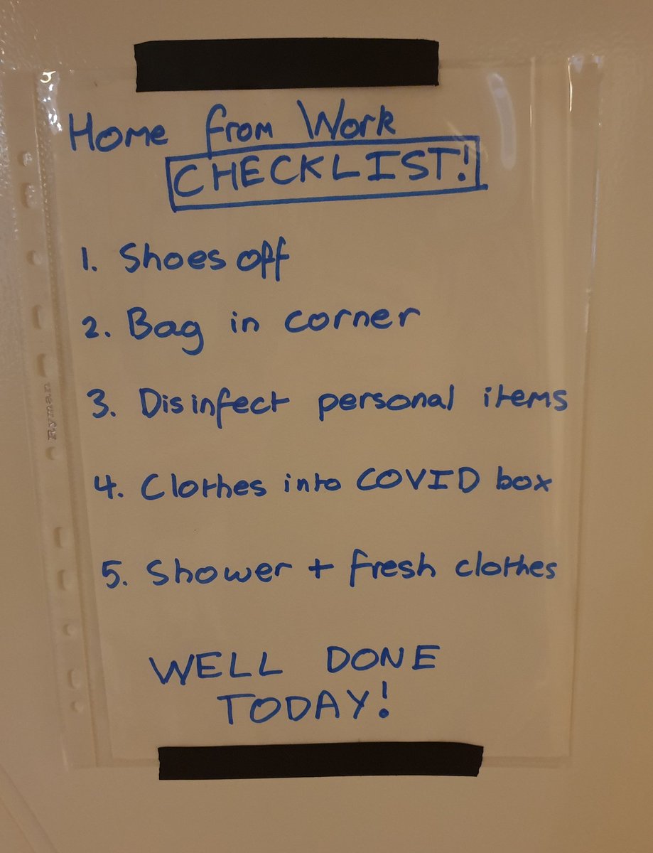 My flatmate and I are a) doctors, b) nerds and c) have a vestibule in our flat.

We have therefore set up a COVID doffing station for when we get home, complete with checklist and dettol 🤓🤓🤓