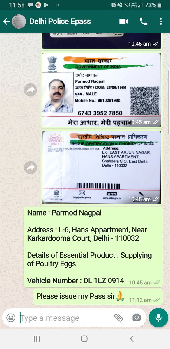ChiragN01570710's tweet photo. I am a wholesale supplier of Eggs in East Delhi.

I have applied for Curfew Pass but have not recieved any reply from Delhi Police No 9873743727.

Without Pass, Delhi Police is not allowing my vehicles to move for supply.

@ArvindKejriwal
@DelhiPolice 
@dtptraffic 
@narendramodi https://t.co/qLkS8rsILU