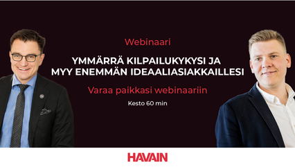 Pidämme 31.3. ilmaisen webinaarin kumppaniyrityksemme Seedin kanssa ja webinaarissa ymmärrät kanssamme kuinka:
👍Ymmärrät ja mittaat yrityksesi kilpailukykyä
👍Tunnistat ideaaliasiakkaasi
👍Alat tekemään enemmän B2B-kauppaa

Ilmoittaudu mukaan täällä: bit.ly/2UfKAKd