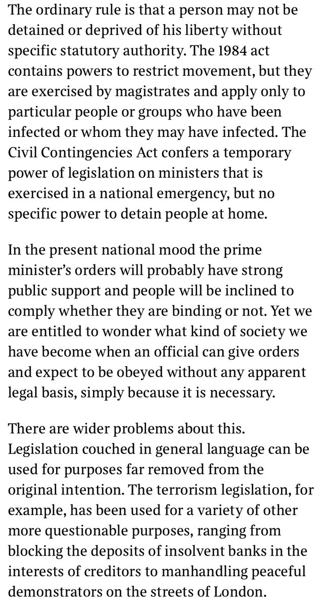 Lord Sumption (former Supreme Court Justice) raises similar concerns as I did in the thread above in The Times this morning  https://www.thetimes.co.uk/article/there-is-a-difference-between-the-law-and-official-instructions-j9tthqnrf /86