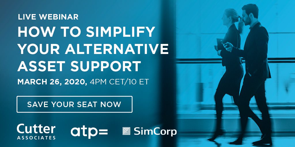 SimCorpItaly's tweet image. Come semplificare il supporto alle strategie che utilizzano Asset Alternativi. Registrati al live webinar con ATP Investments &amp;amp; Pension @CutterAssociate:  bit.ly/2ONphOa
 #Alternative Asset #SimCorp