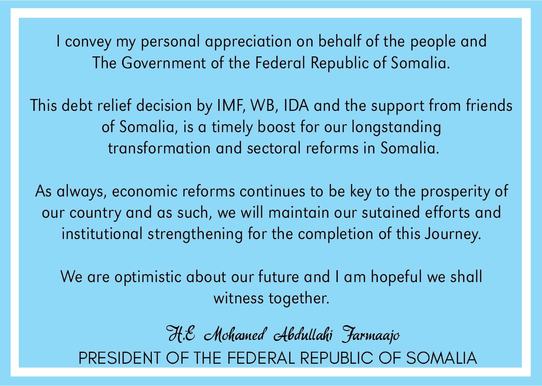 M_Farmaajo's tweet photo. To all our partners, you may be sure that we are grateful for your faith and belief in the future of Somalia and for us, the fulfillment of that future for our people remains our motivation. https://t.co/U0zUjnd35d