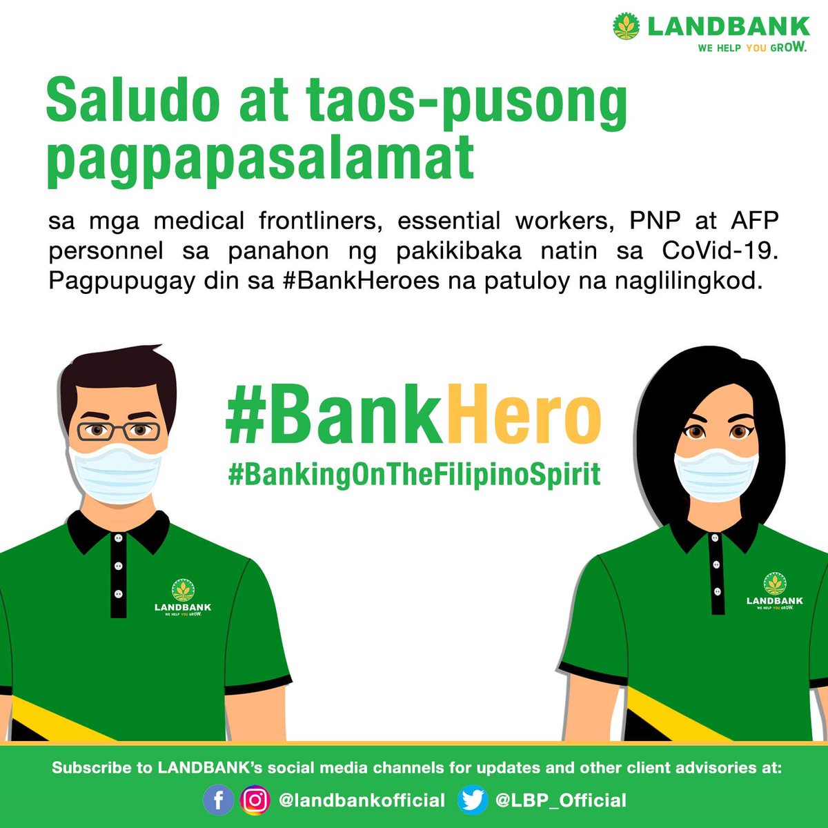 LBP_Official's tweet photo. Maraming salamat sa ating mga Frontliners! 

#BankHero
#BankingOnTheFilipinoSpirit https://t.co/5eR8s9bcfF