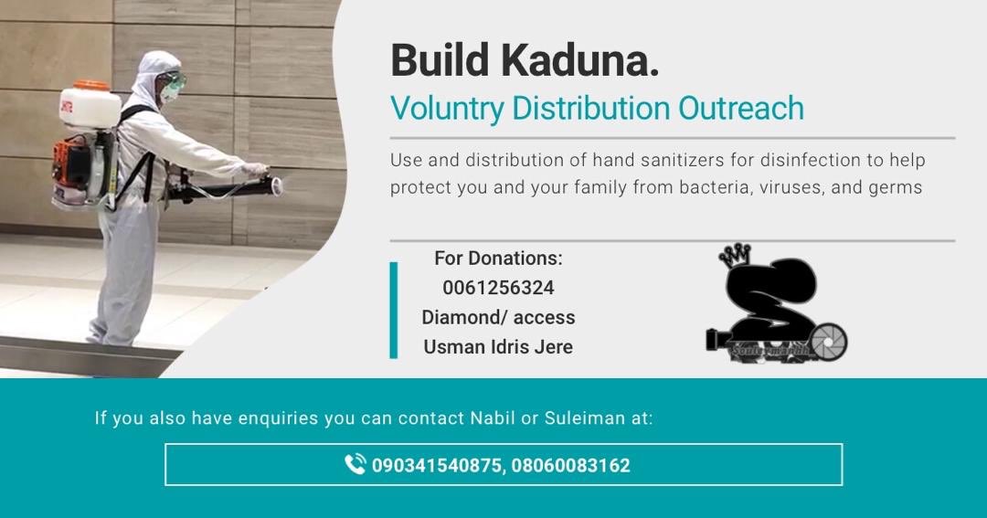 A group of well meaning individuals in Kaduna have come together to voluntarily distribute hand sanitizers and face masks 🎭 to the less privileged.

Please do help their course in any little way you can, details on the flyer <a href="/InsideKaduna_/">Inside Kaduna</a> #TogetherWeCanAchieveMore #COVID19