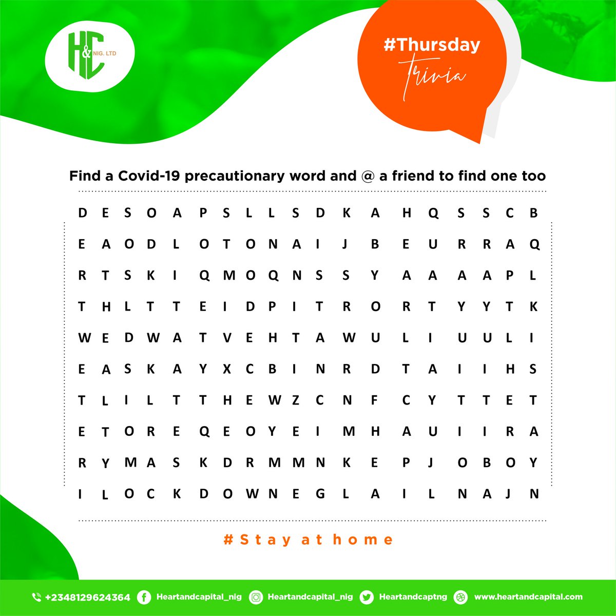 Heart And Capital Nig Be The First To Find One Covid 19 Precautionary Word And Your Friends To Do So Afterwards Go Coronavirusinnigeria Covid19 Stayhome Letsfightcovid19 T Co J9ratycnf7