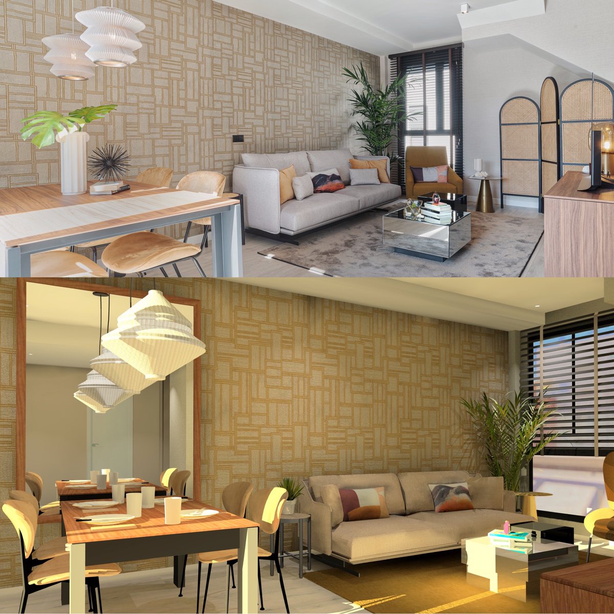 Nos encanta enseñaros el antes y el después de nuestros trabajos. En este caso también os mostramos una de las simulaciones desarrolladas para mostrar la idea al cliente. #interiorismo #diseño y #mobiliario en #sevilla.