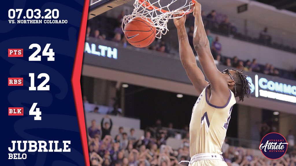 StuAthNetwork's tweet photo. Jubrile Belo had a big 24 point, 12 rebound double-double as well as 4 blocks for Montana State vs Northern Colorado. It was his 3rd consecutive double-double as he earned Big Sky Player of Week! Video ⬇️
#SANRecap https://t.co/kSNPrFn1Pp
