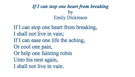25 If I Can Stop One Heart From Breaking by Emily Dickinson  #PandemicPoems https://soundcloud.com/user-115260978/25-if-i-can-stop-one-heart-from-breaking-by-emily-dickinson