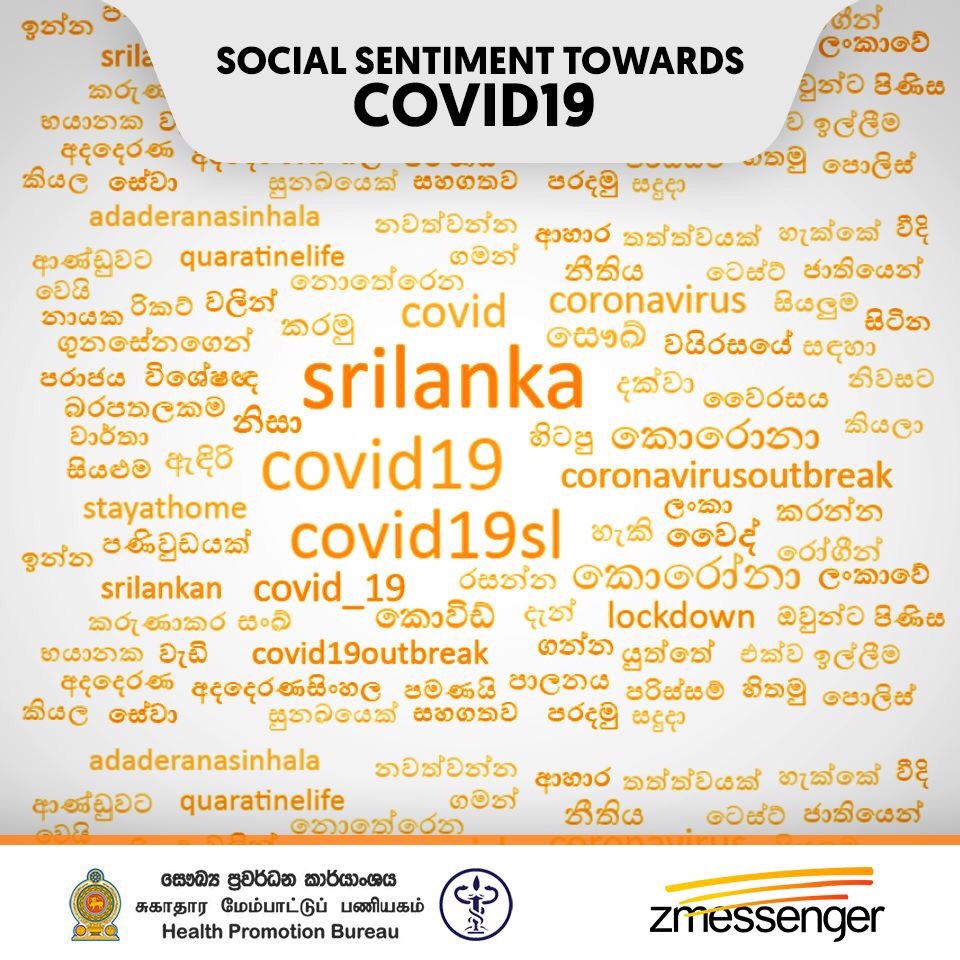 JayomiL's tweet photo. Zmessenger volunteered to deploy social intelligence technology to dive deeper into online conversations to help officials at Health Promotion Bureau to understand the impact, measure public opinion, combat fake news and promote validated data. #covid19 #lka #SriLanka https://t.co/pItmvjqqGz
