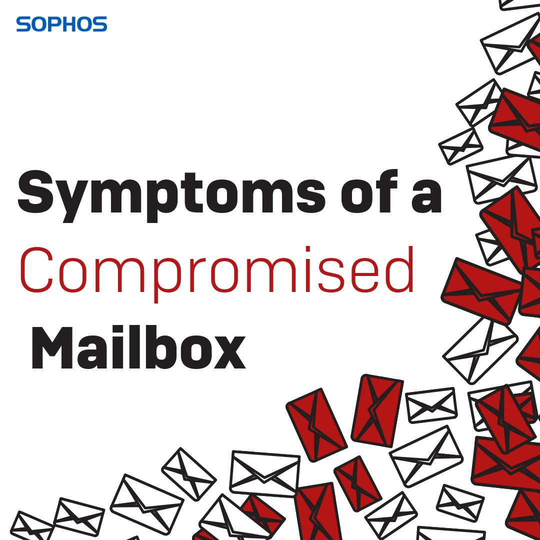 Sophos's tweet photo. Your email inbox is more valuable than ever to attackers. Here are the symptoms of a compromised mailbox... 🚫🙅📧

See more on email security: https://t.co/dRRECha0H6 https://t.co/6K3dmthaa2