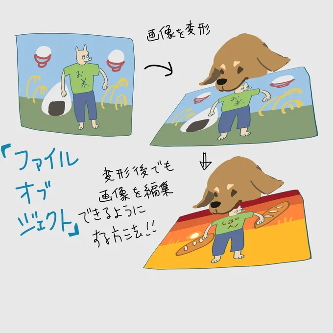 クリスタの便利機能のメモ
変形後も画像編集したい時のファイルオブジェクト フォトショでいうスマートオブジェクトらしい
 #CLIPSTUDIO 