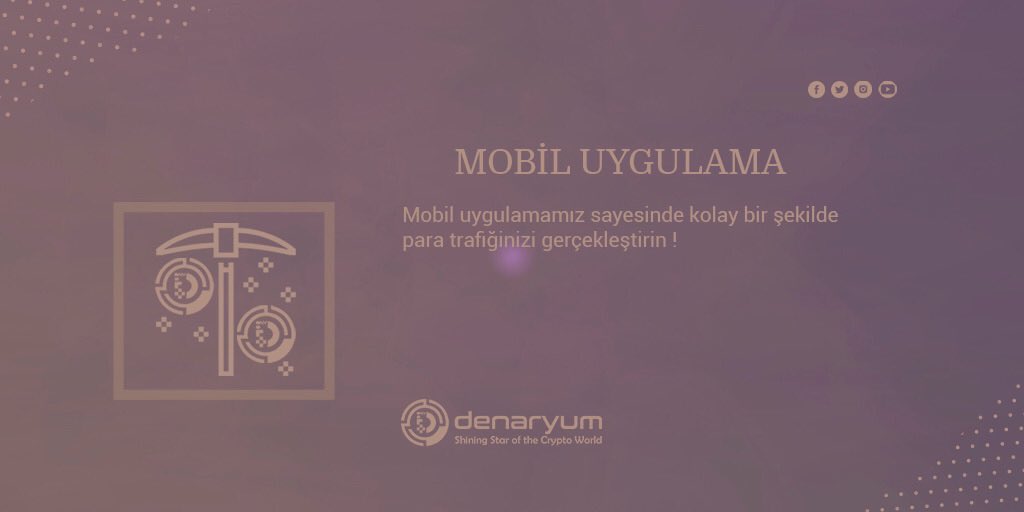 ▪️MOBİL UYGULAMA
Mobil uygulamamız sayesinde kolay bir şekilde para trafiğinizi gerçekleştirin. !

📲denaryum.com