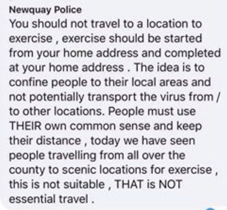 InfoDevon's tweet photo. Please do not drive there to exercise, the message is now clear. L. Do not drive to exercise. It is not an essential task. The penalty could be a fine or death (but that may be someone you selfishly infect) https://t.co/6rKBgpPLLw