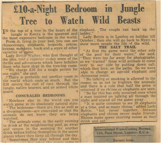 TBT A night at Treetops was $10 a night, " Nowhere else in the world can you watch game in its absolutely natural state" The Newspaper cutting Stated .#TBT#treetopslodge#Wild#Adventure